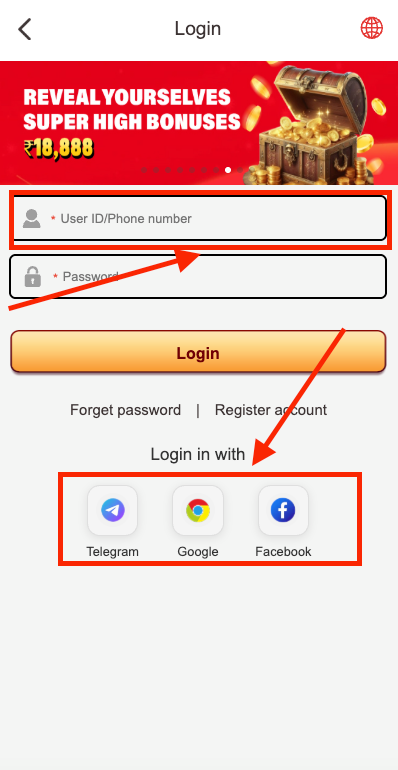 Raja Game Login Steps